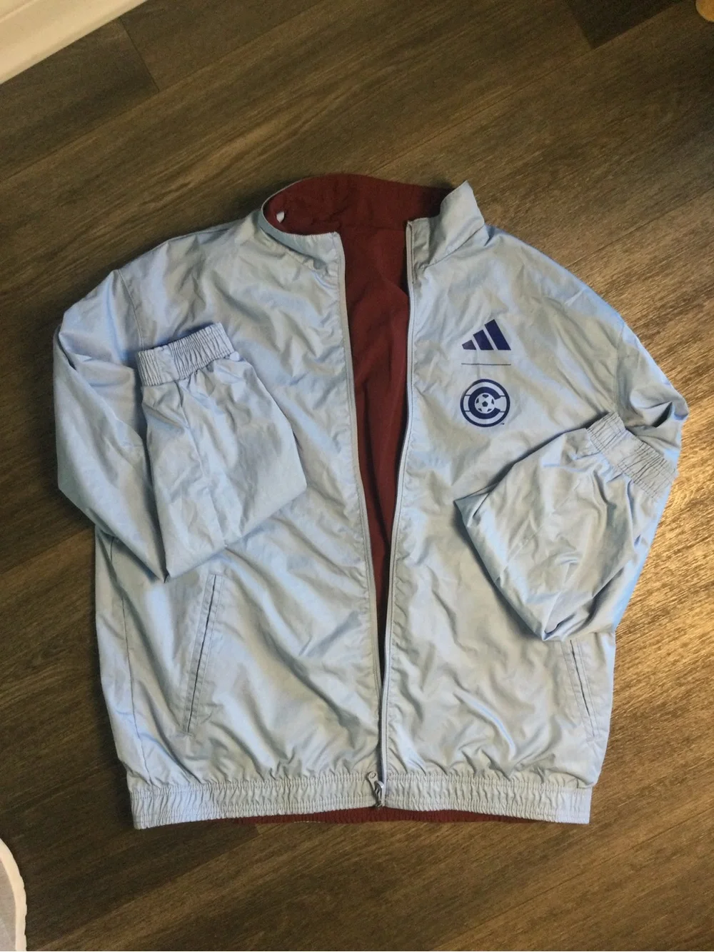adidas Men's Maroon and Light Gray Bomber Jacket